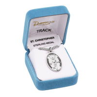 Rosemarie's Religious Gifts Men's Sterling Silver Saint Christopher Protect This Athlete Sports Medal Pendant Necklace Track, 24"