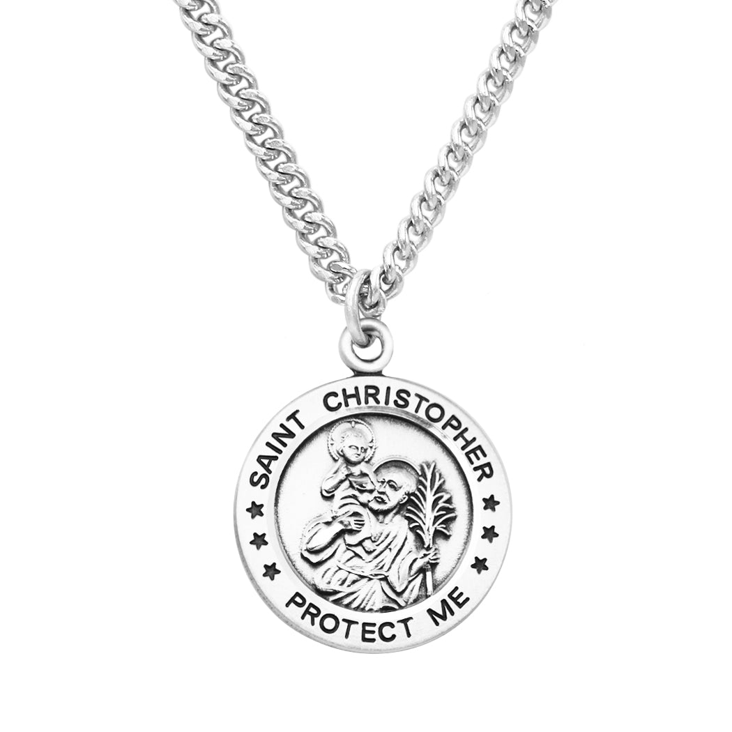 Rosemarie's Religious Gifts Men's Sterling Silver Saint Christopher Protect This Athlete Sports Medal Pendant Necklace Football, 24"