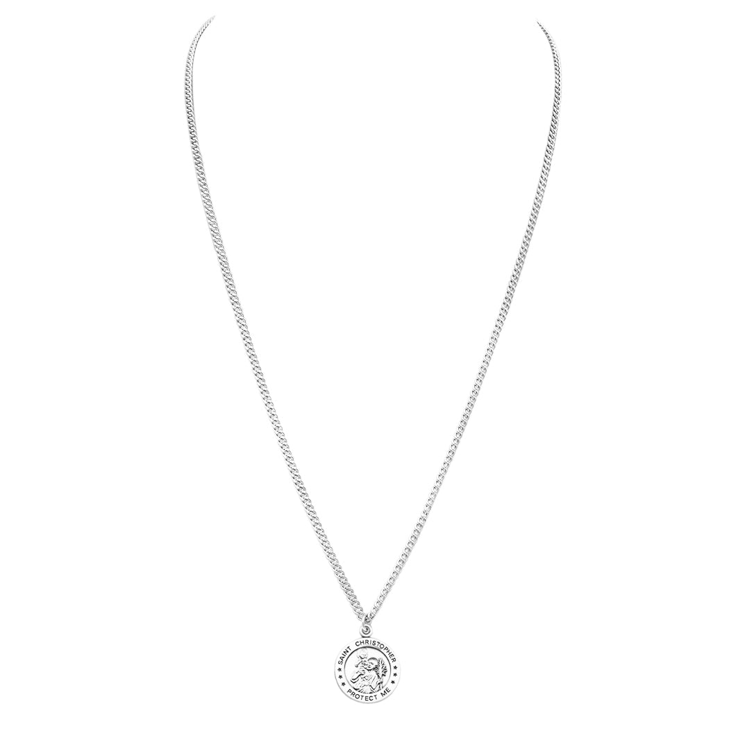 Rosemarie's Religious Gifts Men's Sterling Silver Saint Christopher Protect This Athlete Sports Medal Pendant Necklace Football, 24"