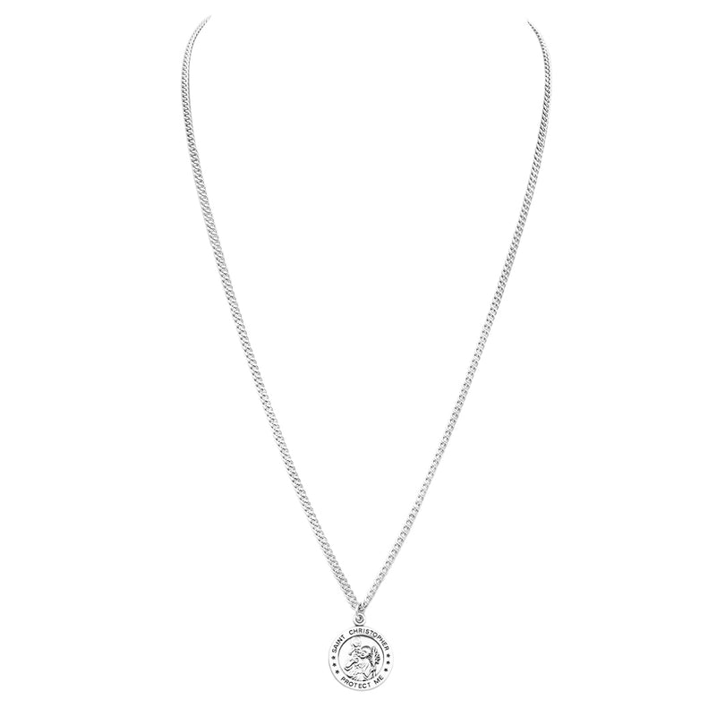 Rosemarie's Religious Gifts Men's Sterling Silver Saint Christopher Protect This Athlete Sports Medal Pendant Necklace Football, 24"
