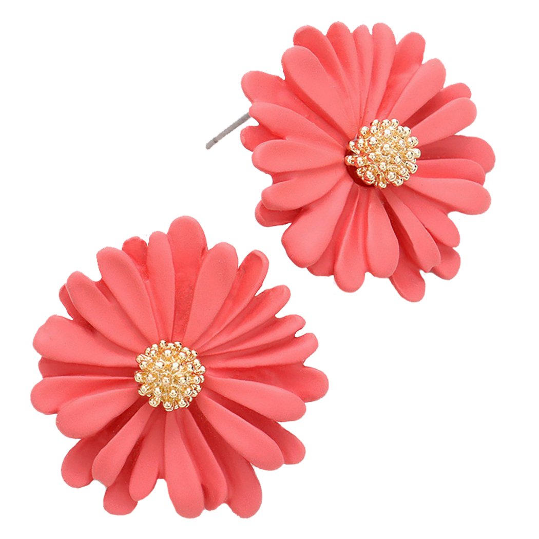 Women's Coral Resin Flower Bloom Post Earrings, 1"