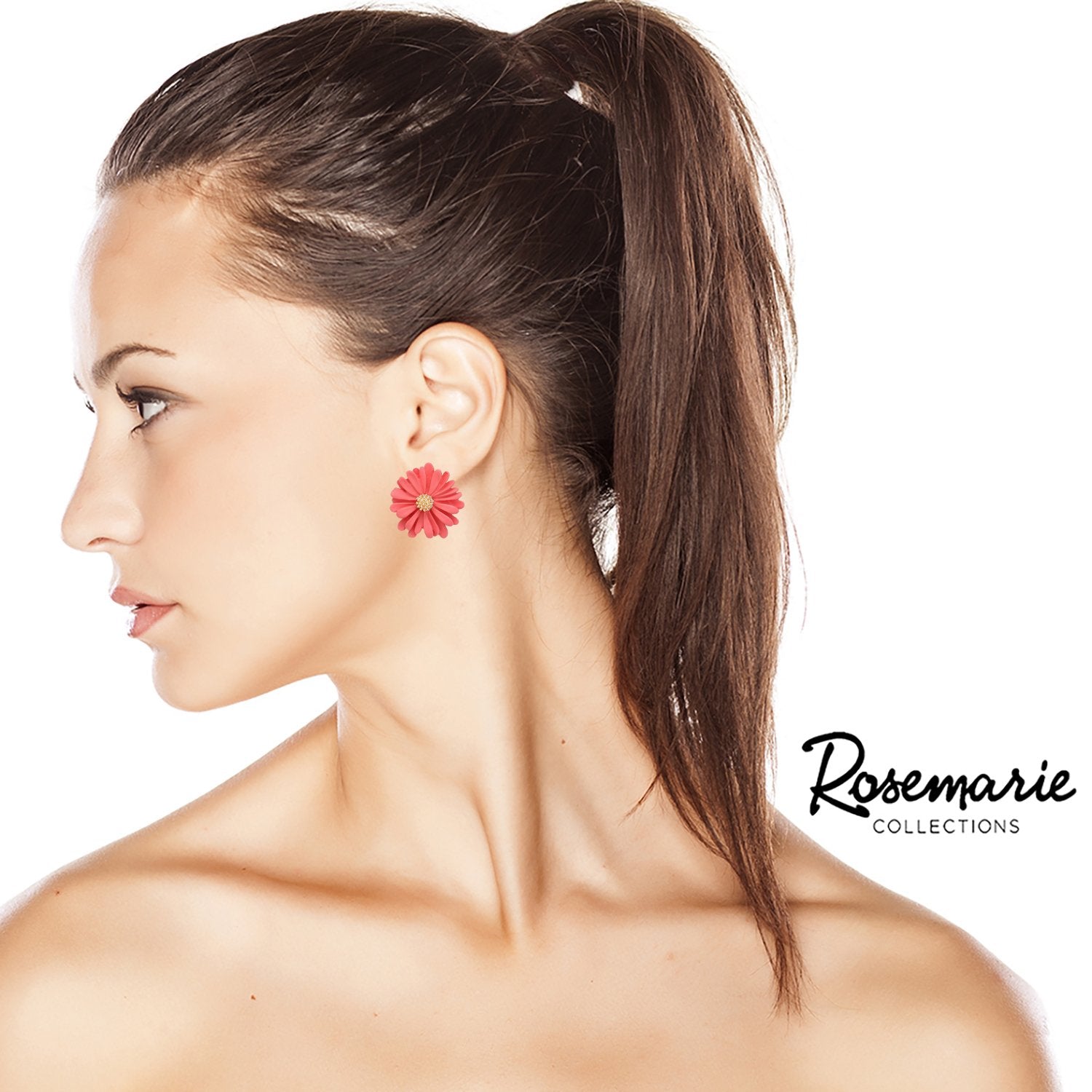 Women's Coral Resin Flower Bloom Post Earrings, 1"