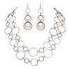 Three Tone Circle Extra Long Matching Necklace and Earring Statement Jewelry Gift Set 48" with 3" Extender
