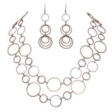 Three Tone Circle Extra Long Matching Necklace and Earring Statement Jewelry Gift Set 48