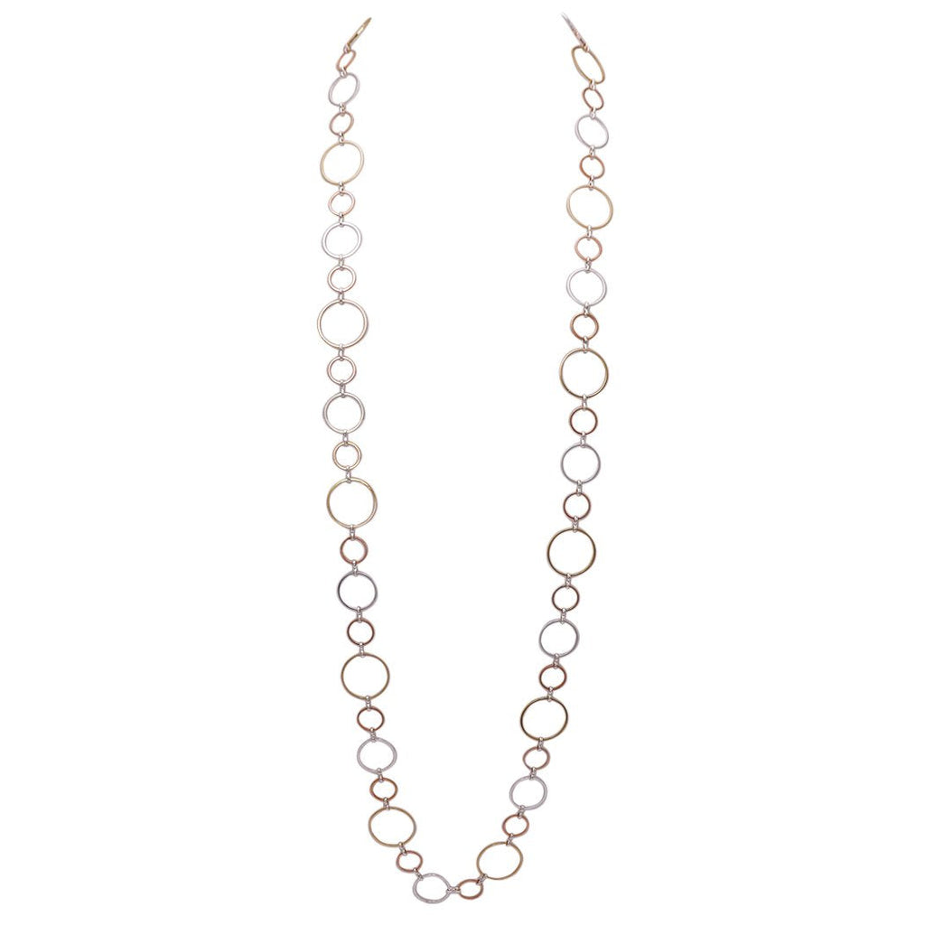 Three Tone Circle Extra Long Matching Necklace and Earring Statement Jewelry Gift Set 48" with 3" Extender