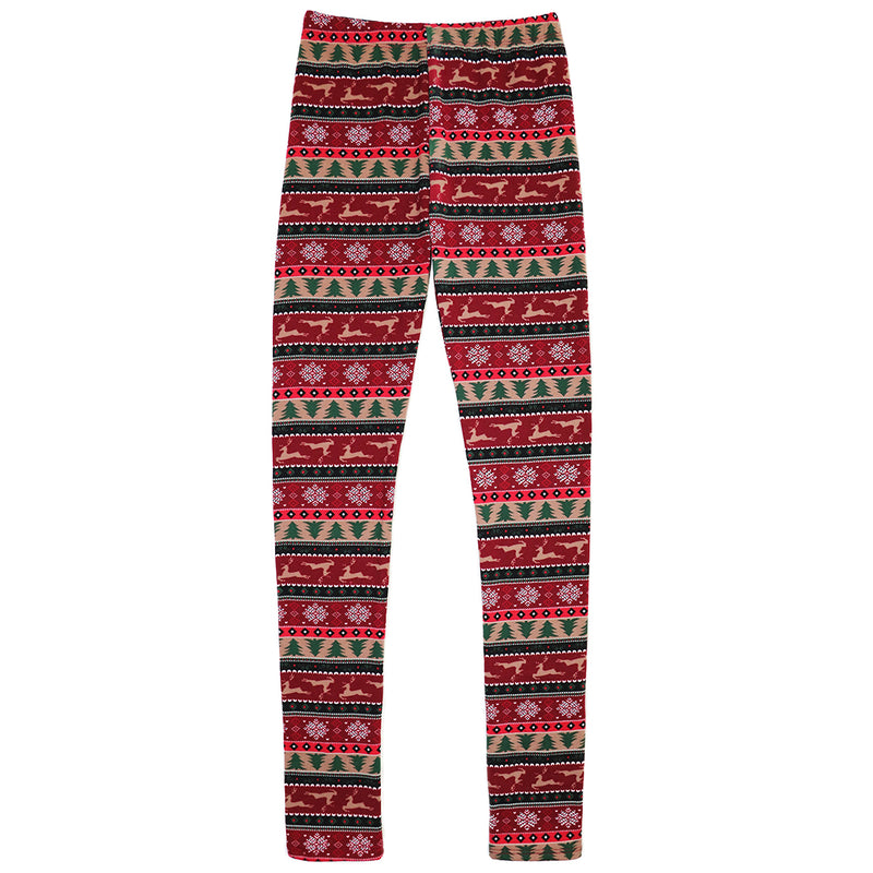 Fleece Lined Winter Christmas Holiday Reindeer Christmas Tree Snowflake Printed Novelty Leggings