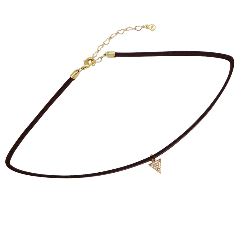 Genuine Leather Choker with Dangle Triangle Charm