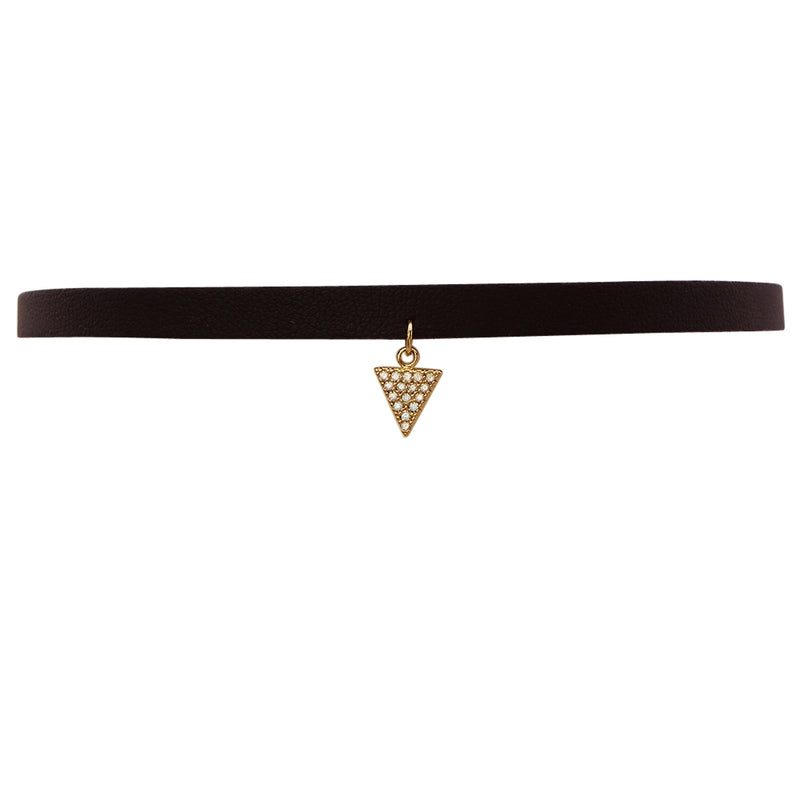 Genuine Leather Choker with Dangle Triangle Charm