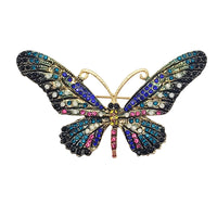 Stunning Gold Tone Colorful Crystal Pave Butterfly Brooch Pin, 3" (Green Black Blue Pink)