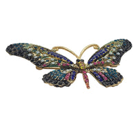 Stunning Gold Tone Colorful Crystal Pave Butterfly Brooch Pin, 3" (Green Black Blue Pink)