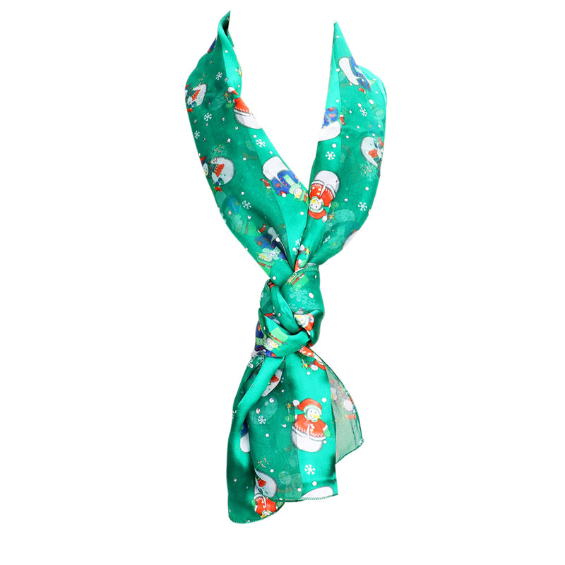 Christmas Holiday Fun Snowman Print Lightweight Fashion Scarf, 60" (Green)