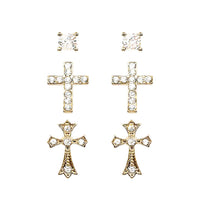 Set of 3 Faith and Fashion Decorative Religious Christian Cross Stud Earrings