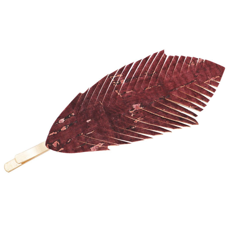 Faux Leather Cork Print Feather Hair Clip Bobby Pins Hair Accessories Long Length (Brown)