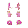 Pink Ribbon Stud Earrings Gift Set of 3 Pink and Gold Tone