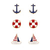 Red White and Blue Enamel Nautical Stud Earrings Set of 3