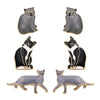 Pawsome Set of 3 Enameled Kitty Cat Stud Earrings (Greys Black and White)