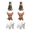 Set of 3 Pairs PAWsome Fashion Stud Earrings Pretty Puppy Dogs (Bulldog, Chihuahua, Schnauzer)