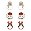 Holiday Christmas 3 Pairs Stud Earrings Snowman Penguin Jack Frost