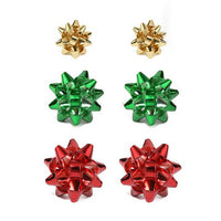 Unique Holiday Christmas Birthday Celebration Bow Stud Earrings (Set Of 3 Red Green Gold)