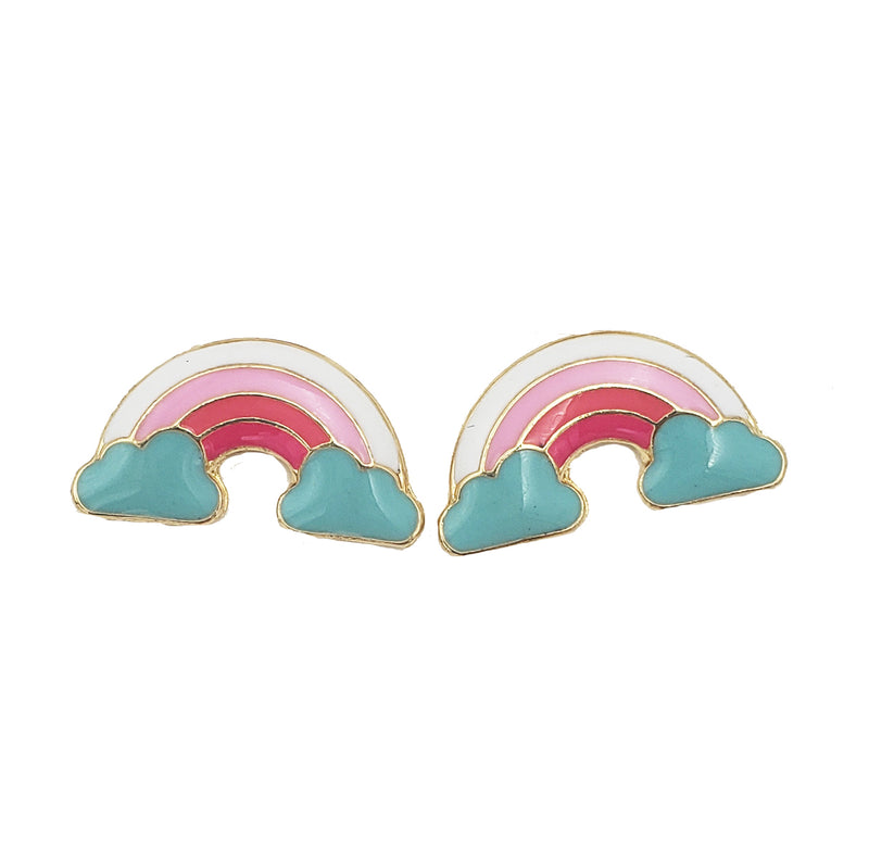 Fun Enamel Coated Pink Ribbon Breast Cancer Awareness Stud Earrings Gift Set Of 3 (Angle Wings Bra Rainbow Gold Tone)