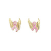 Fun Enamel Coated Pink Ribbon Breast Cancer Awareness Stud Earrings Gift Set Of 3 (Angle Wings Bra Rainbow Gold Tone)