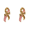 Fun Enamel Coated Pink Ribbon Breast Cancer Awareness Stud Earrings Gift Set Of 3 (Heart Boxing Gloves Ribbon Gold Tone)
