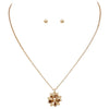 Gold Tone Holiday Christmas Celebration Bow Charm Pendant Necklace and Earrings Set