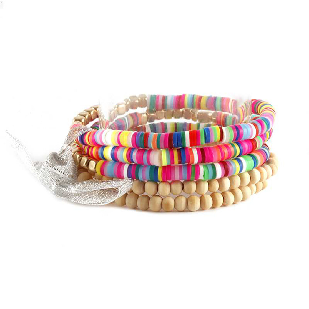 Seed Bead Bracelet Set Multi Color Stackable , Tiny Bead Bracelet