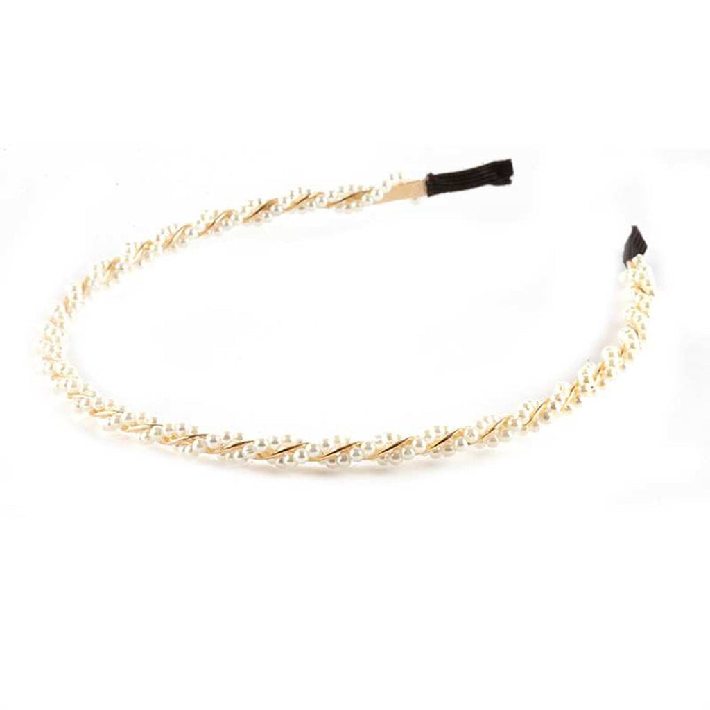 Stunning Simulated Pearl Headband (Twisted Gold Tone Coil And Pearl)