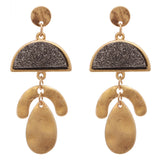 Geometric Druzy Dangle Earrings (Gold Tone/Hematite)