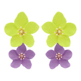 Double Metal Flower Dangle Drop Post Earrings, 1.5