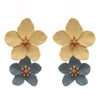 Double Metal Flower Dangle Drop Statement Post Earrings (Blue/Yellow)