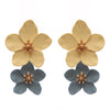 Double Metal Flower Dangle Drop Statement Post Earrings (Blue/Yellow)