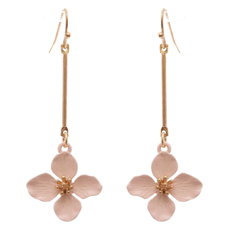 Women's Pink Petite Fashion Dangle Bar Flower Drop Gift Earrings