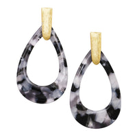 Celluloid Teardrop Hoop Dangle Earrings (Black and White)