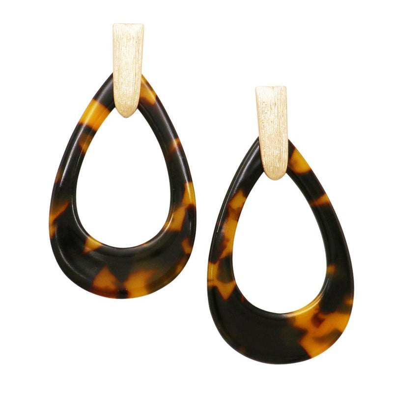 Celluloid Teardrop Hoop Dangle Earrings (Tortoise)