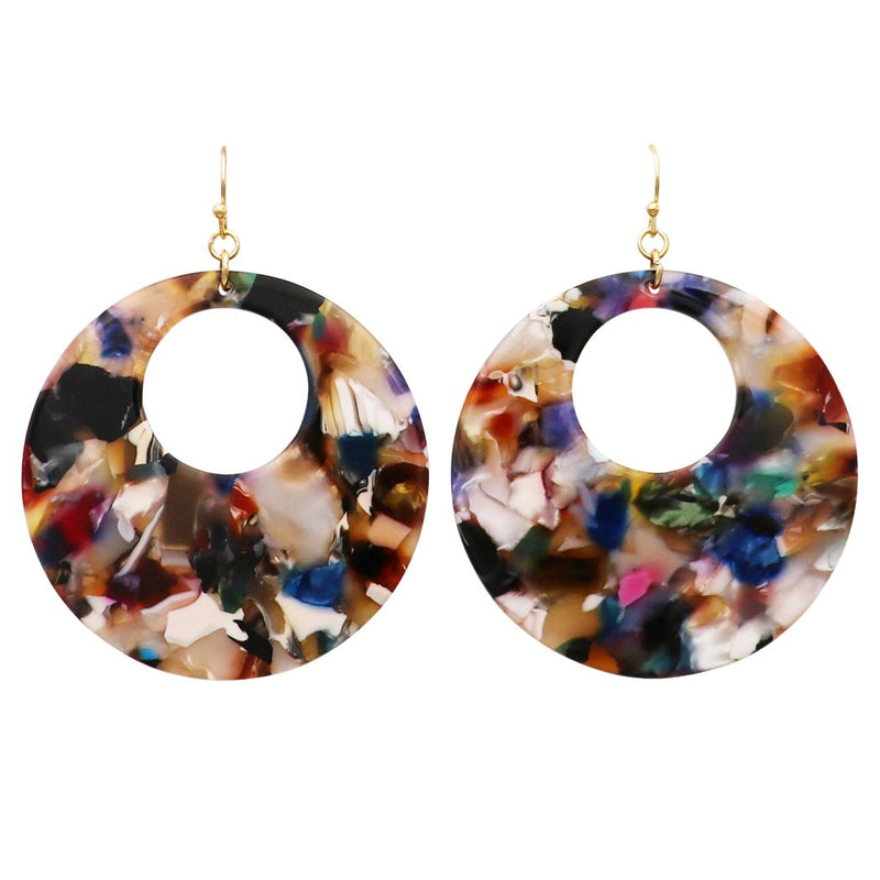 Lucite Disc Dangle Blue Multi color Earrings