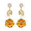 Druzy Stone and Dangle Bar Flower Drop Earrings (Gold)