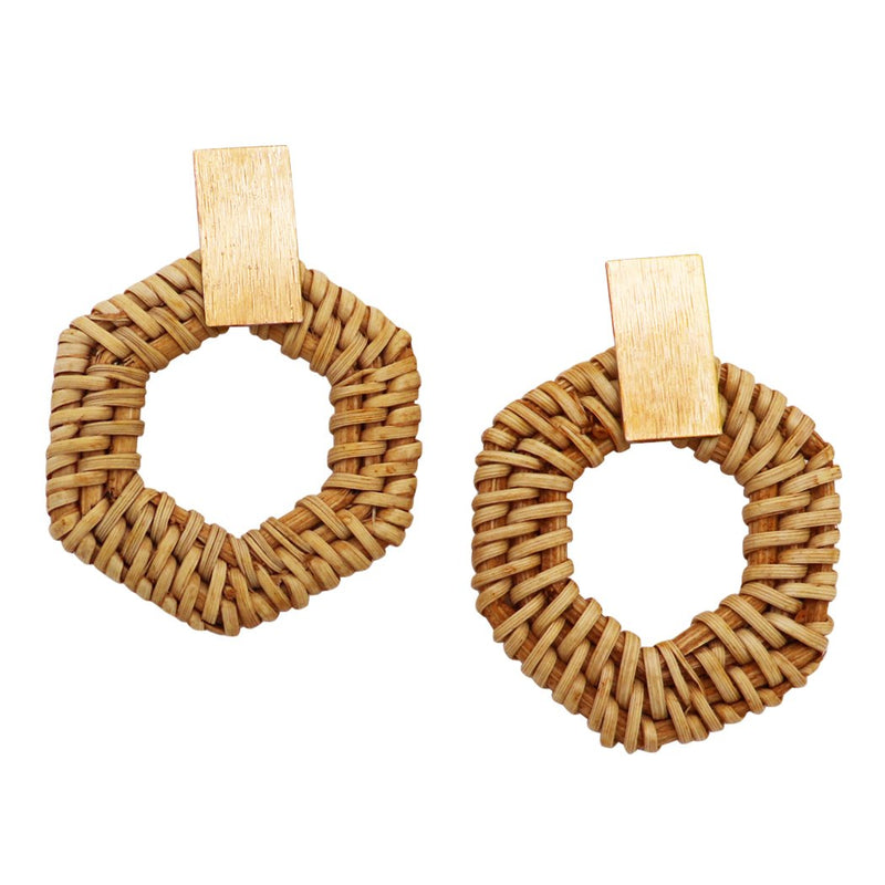 Hexagon Wicker Hoop with Matte Gold Tone Detail Hoop Earrings