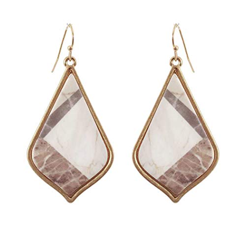 Unique Gold Tone Geometric Diamond Shaped Celluloid Earrings, 2.25"