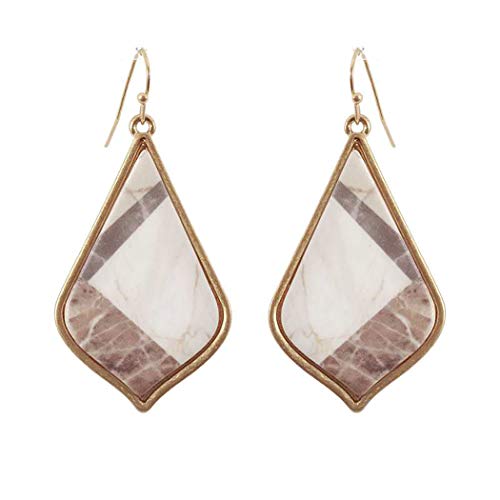 Unique Gold Tone Geometric Diamond Shaped Celluloid Earrings, 2.25"