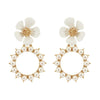 Stunning Simulated Pearl Hoops With 3D Color Coated Metal Flower Earrings, 1.75 (White Flower)