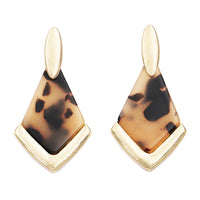 Gold Tone Geometric Diamond Shaped Lucite Statement Post Earring, 1.5" (Tortoise Shell)