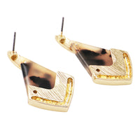Gold Tone Geometric Diamond Shaped Lucite Statement Post Earring, 1.5" (Tortoise Shell)