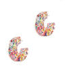 Colorful Glitter Confetti Filled Chunky Resin Hoop Hypoallergenic Post Back Earrings, 1.5"