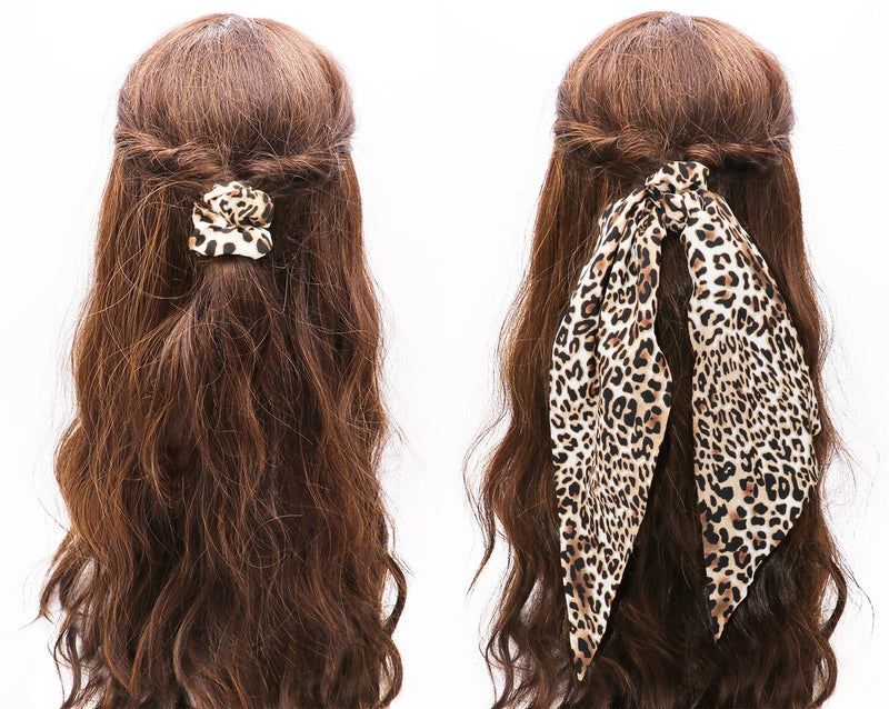 Women's Hair Scarf Scrunchie Ponytail Holder Hair Tie Elastic Band Leopard Prints Set of 2