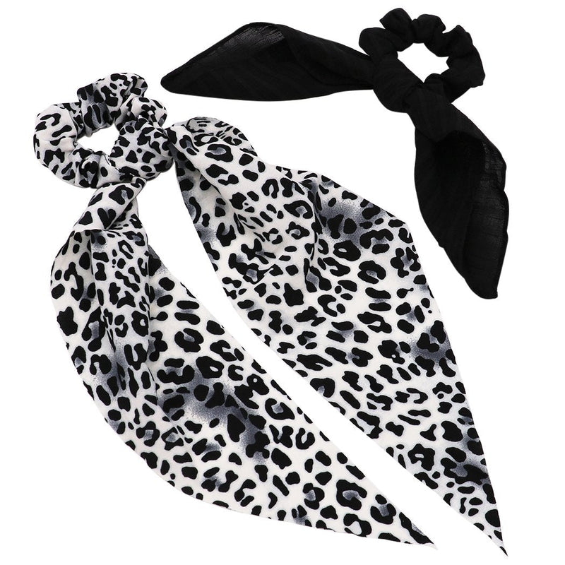 Women's Hair Scarf Scrunchie Ponytail Holder Hair Tie Elastic Band Leopard Prints Set of 2