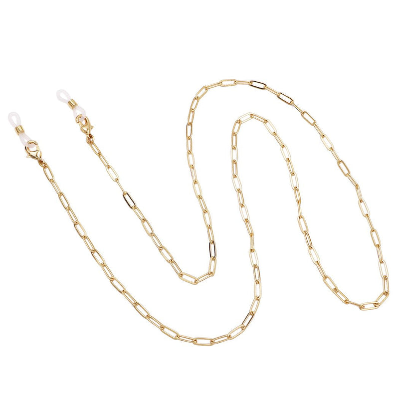 Elegant Gold Tone Oblong Paperclip Links Designer Fashion Eyeglass Chain Reader Strap Holder Necklace, 34"