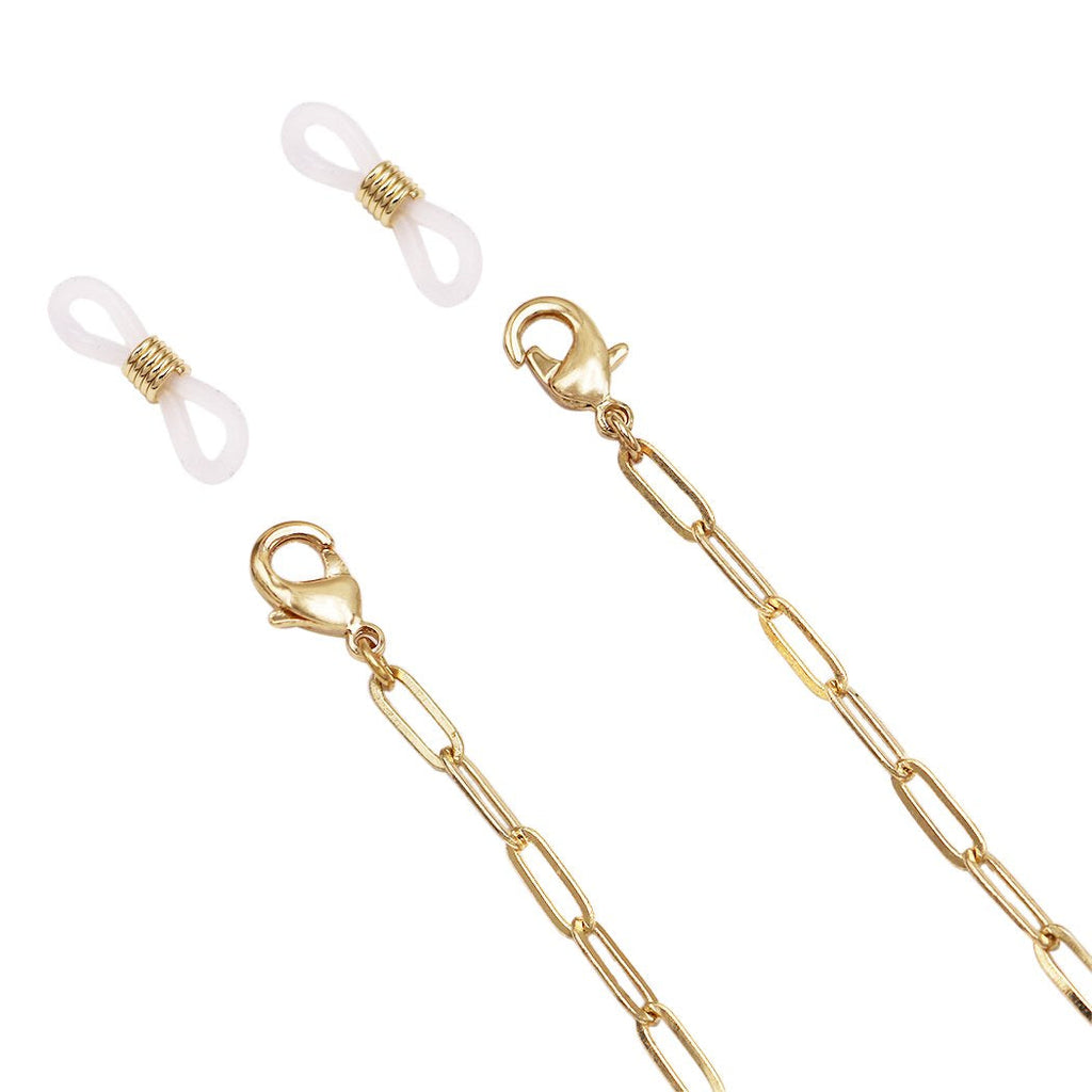 Elegant Gold Tone Designer Oblong Paperclip Links Fashion Eyeglass Chain Reader Strap Face Mask Holder Necklace, 34"