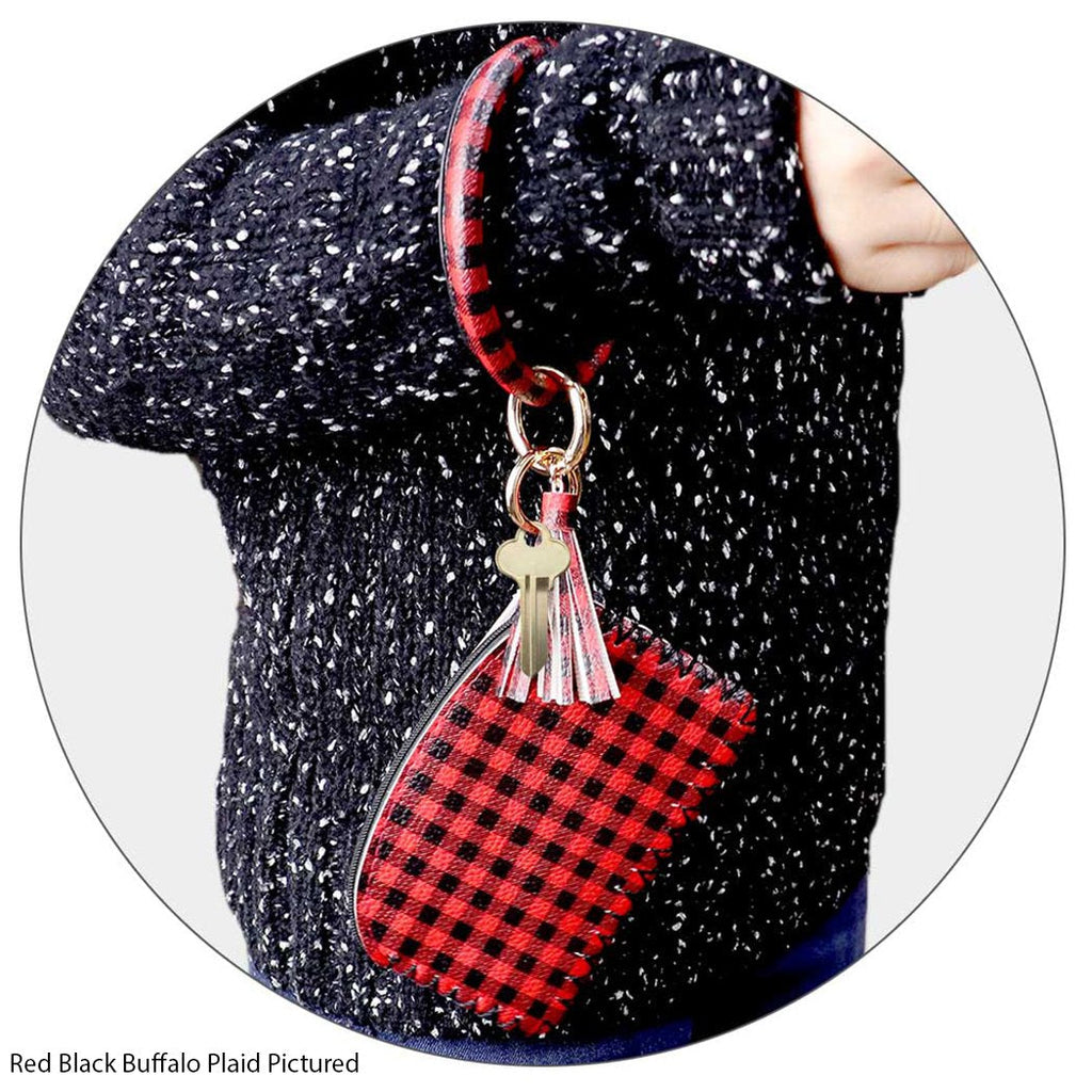 Trendy Bangle Bracelet with Clutch Wristlet Tassel Key Chain Ring Clip Holder